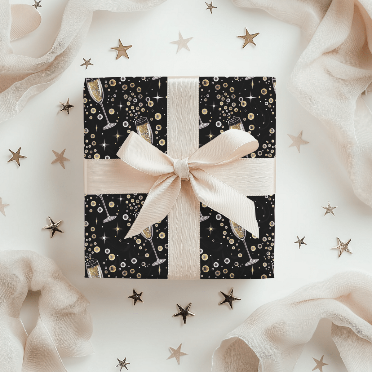 Pop, Fizz & Midnight Kisses – Champagne Celebration Wrapping Paper
