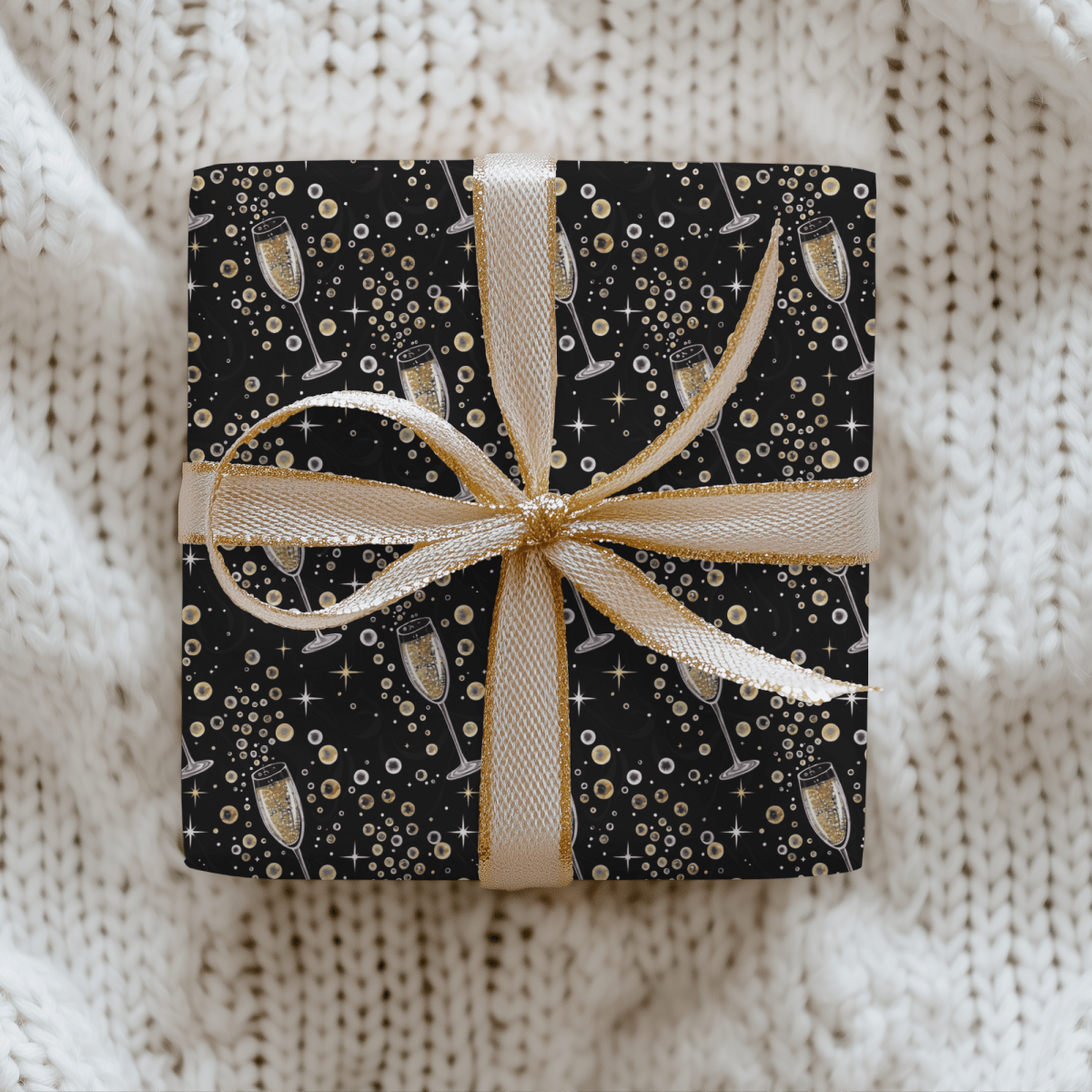 Pop, Fizz & Midnight Kisses – Champagne Celebration Wrapping Paper