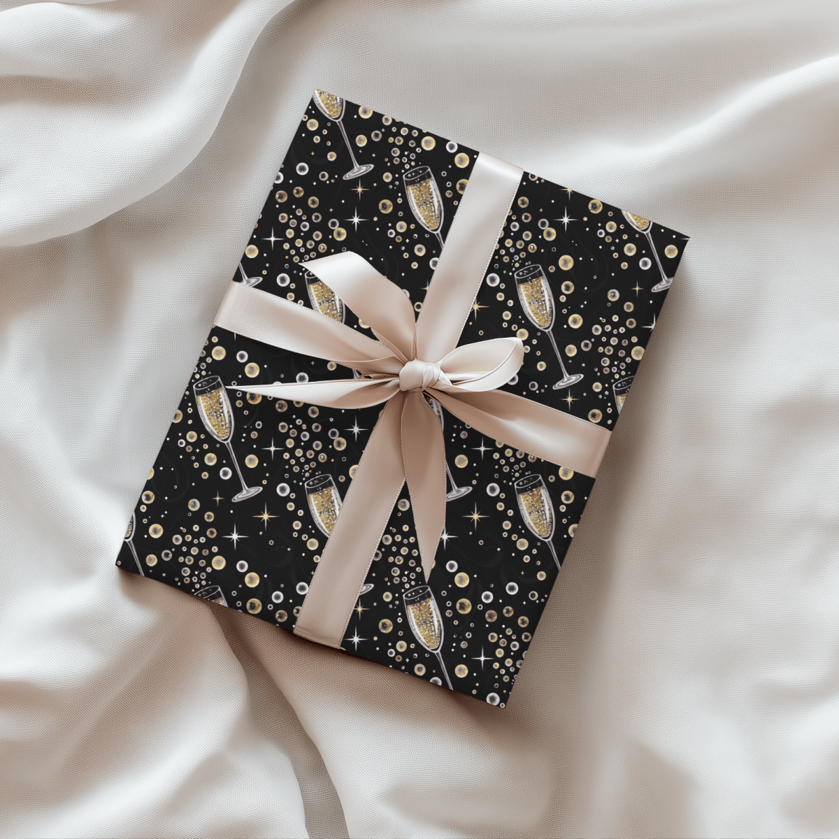 Pop, Fizz & Midnight Kisses – Champagne Celebration Wrapping Paper