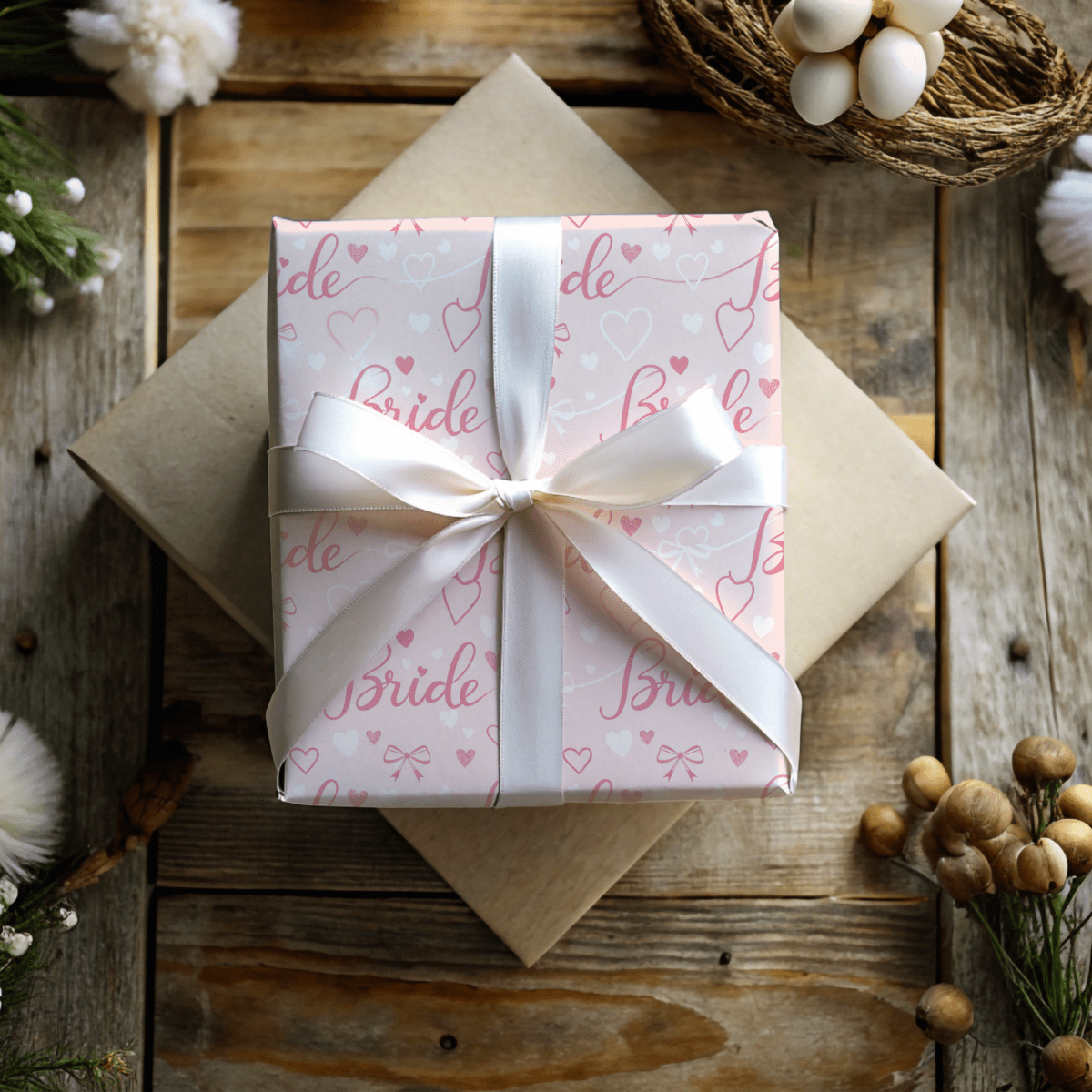 Blushing Bride Bows & Hearts – Bridal Shower Wrapping Paper