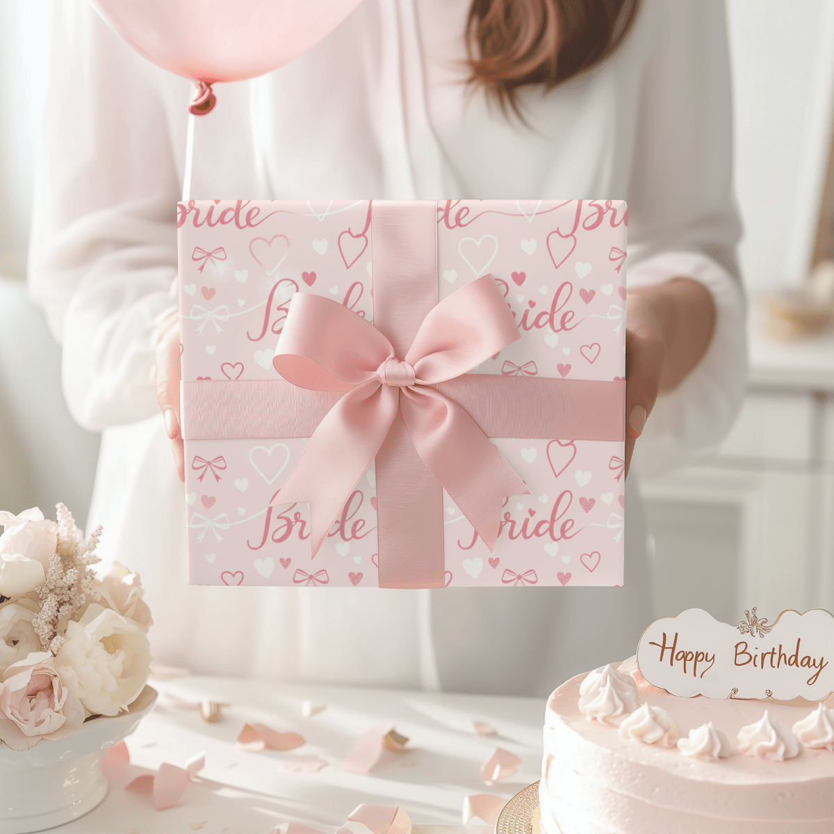 Blushing Bride Bows & Hearts – Bridal Shower Wrapping Paper