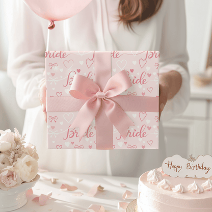 Blushing Bride Bows & Hearts – Bridal Shower Wrapping Paper