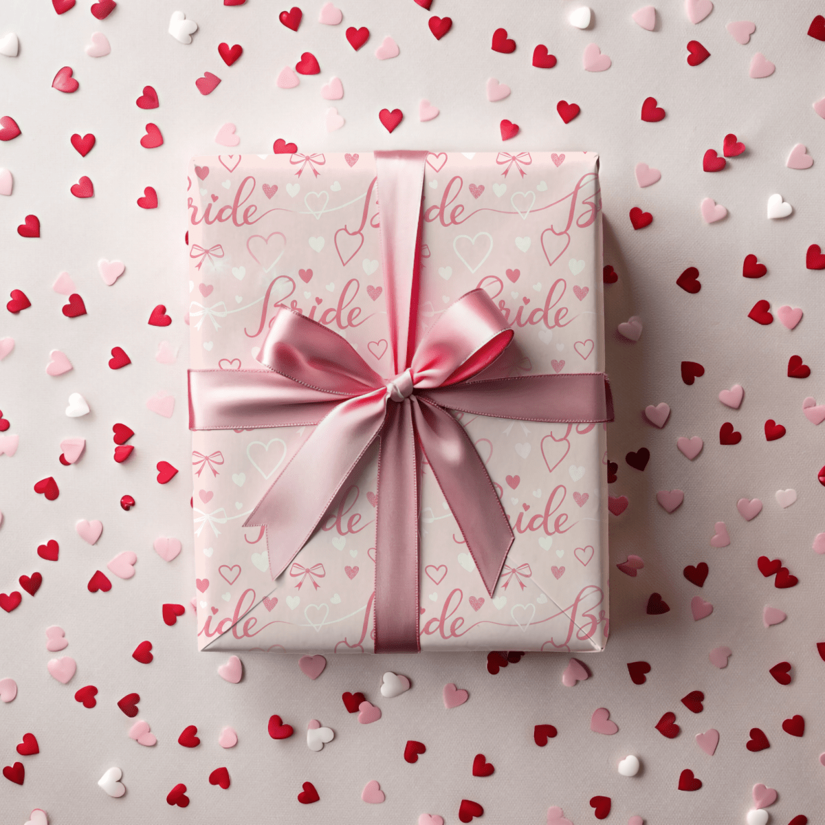 Blushing Bride Bows & Hearts – Bridal Shower Wrapping Paper