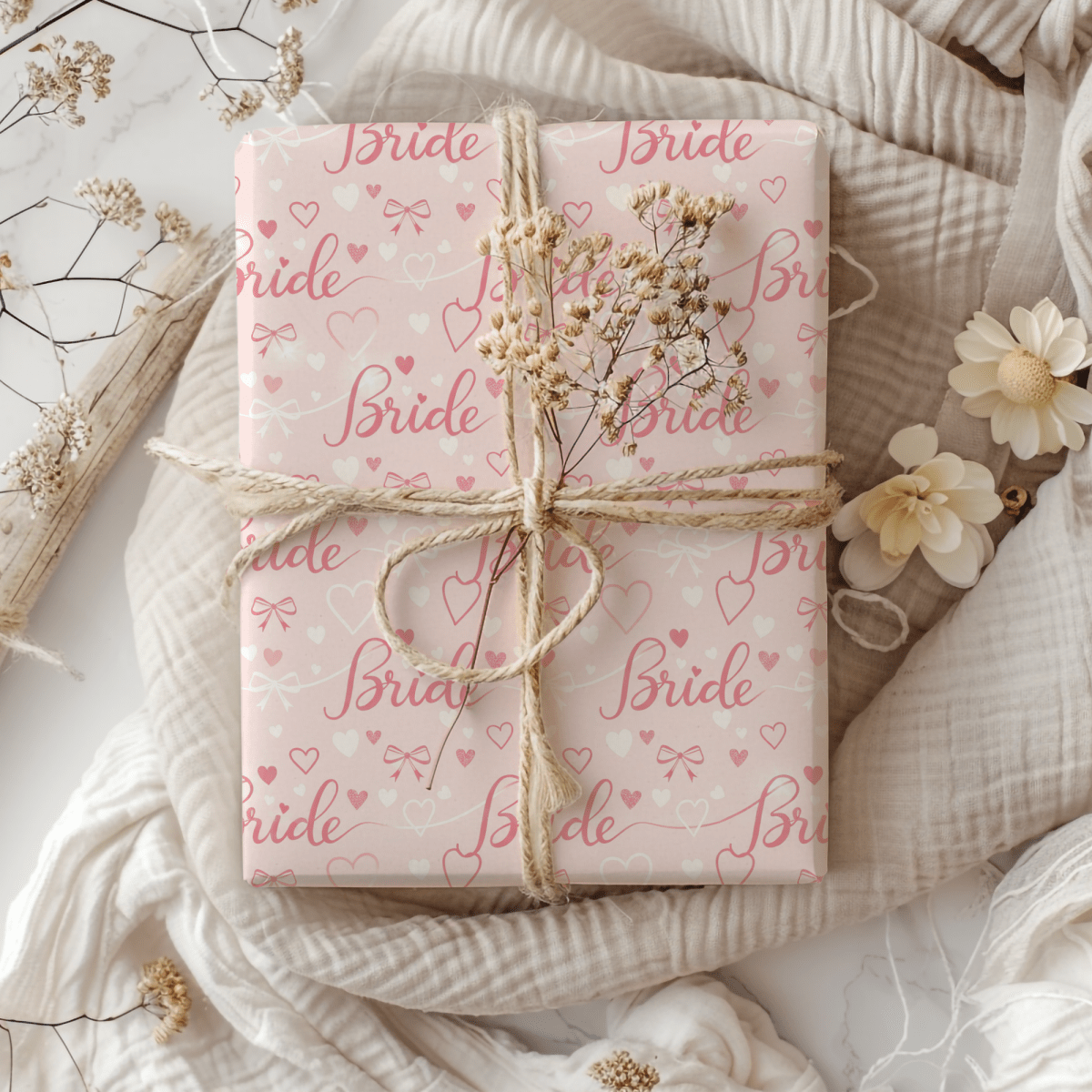 Blushing Bride Bows & Hearts – Bridal Shower Wrapping Paper