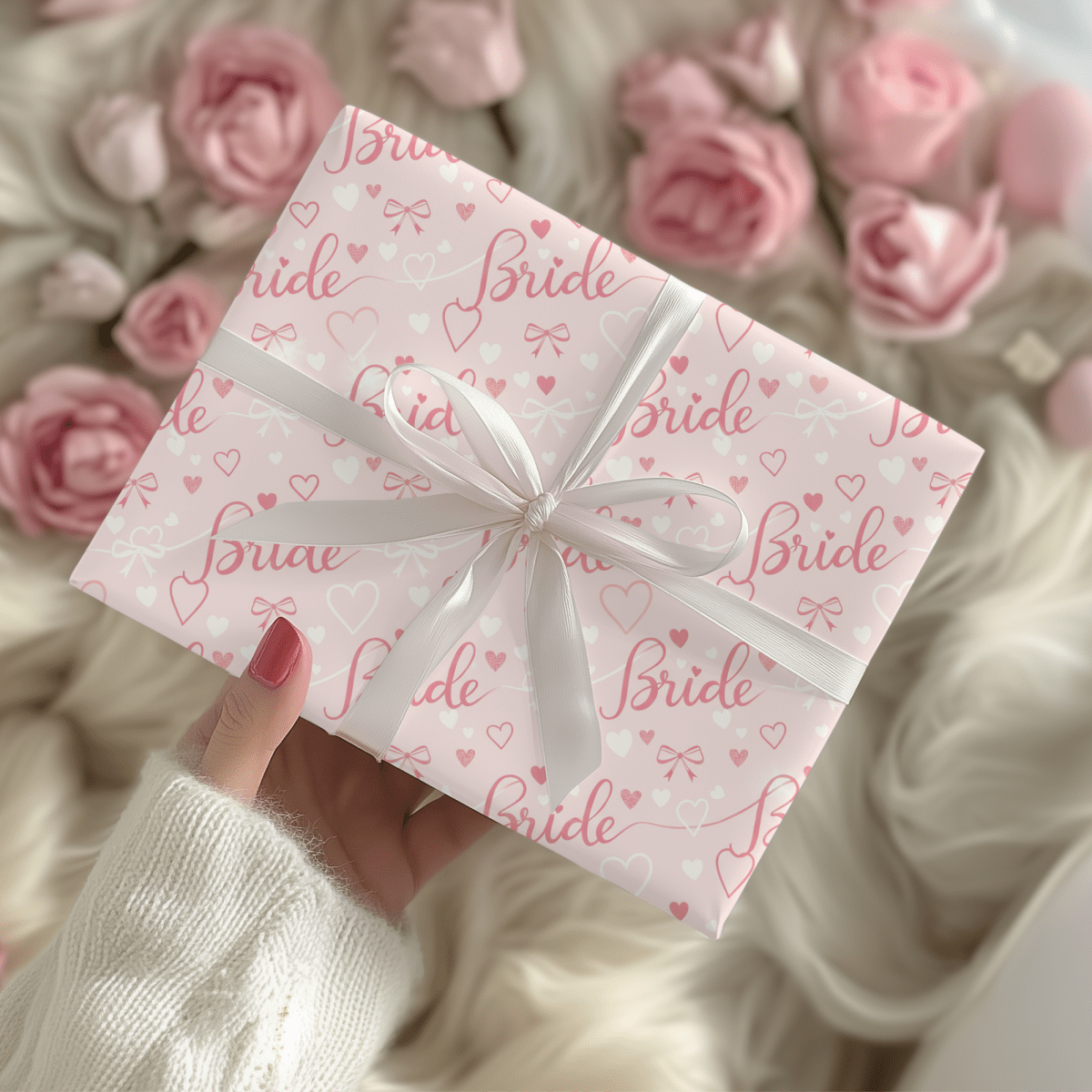 Blushing Bride Bows & Hearts – Bridal Shower Wrapping Paper