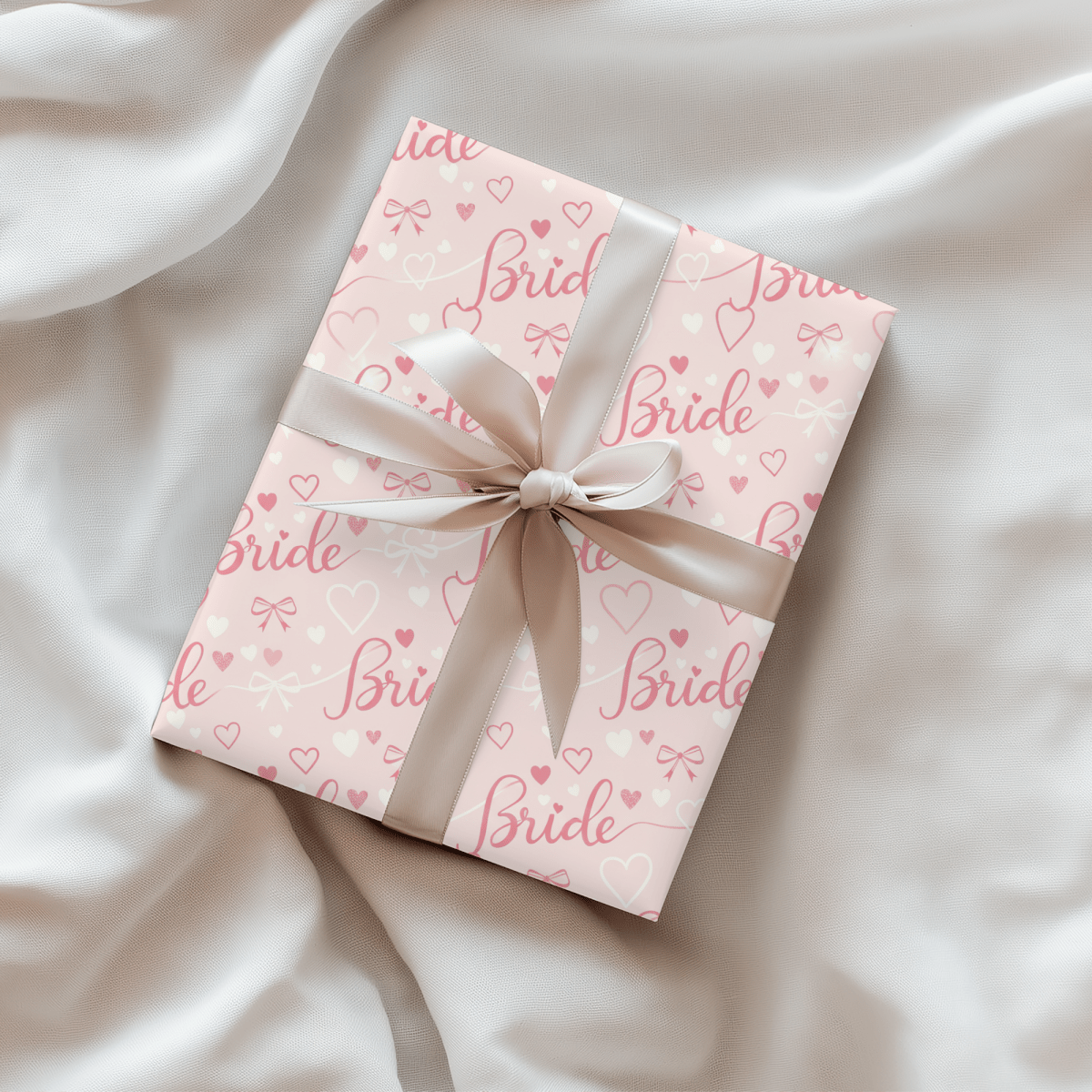 Blushing Bride Bows & Hearts – Bridal Shower Wrapping Paper