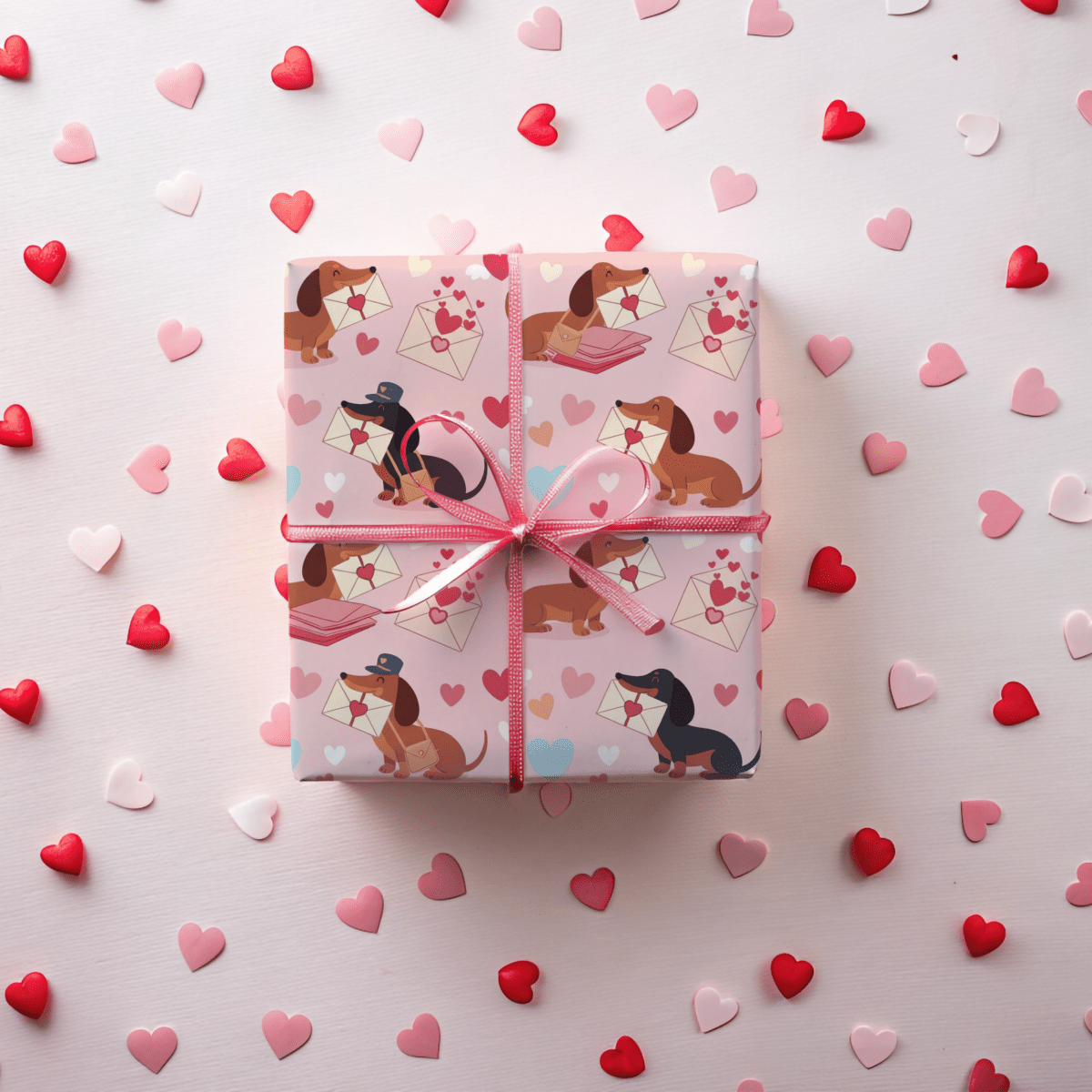 Valentine Dachshund Wrapping Paper Roll — Cute Dogs & Love Letters Gift Wrap