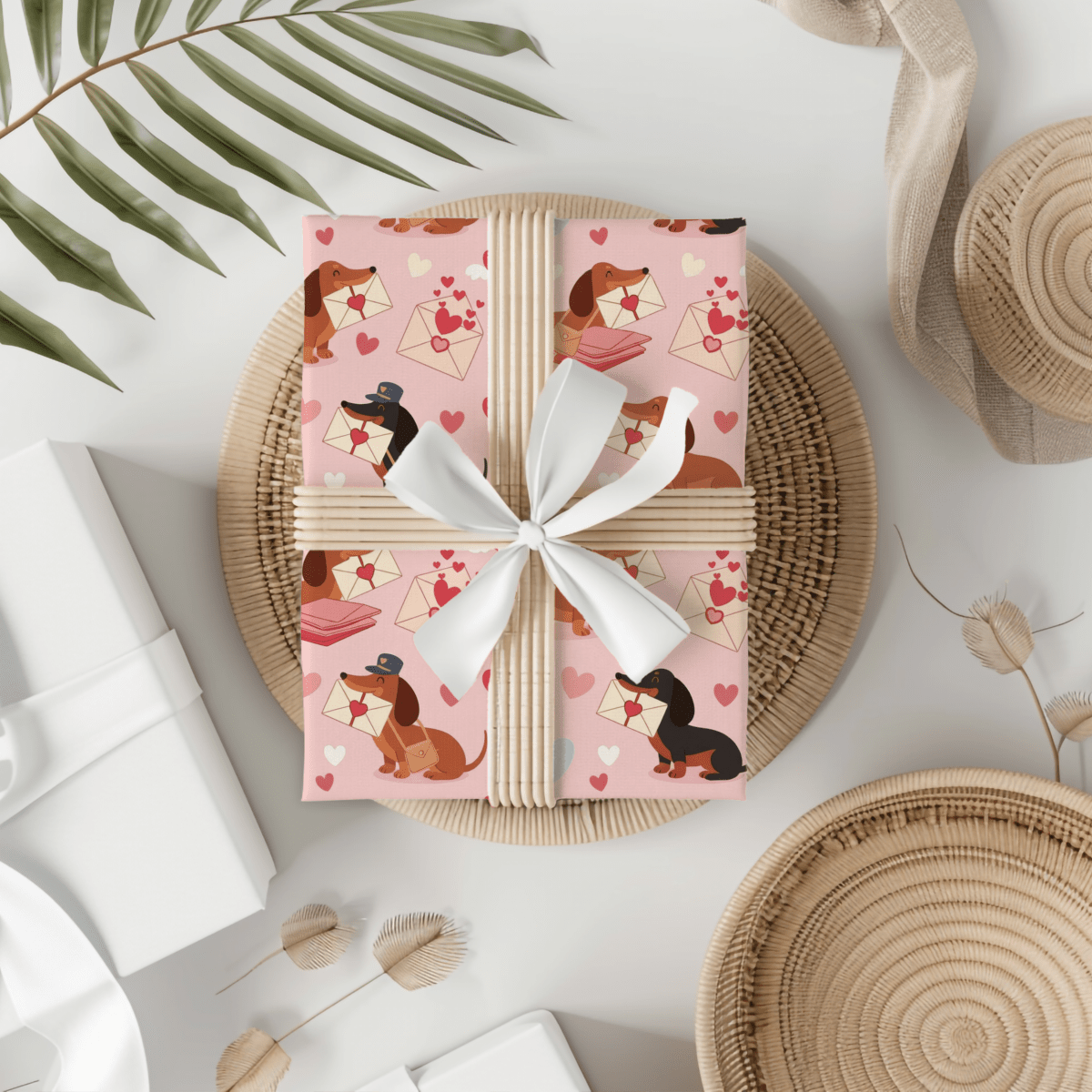 Valentine Dachshund Wrapping Paper Roll — Cute Dogs & Love Letters Gift Wrap