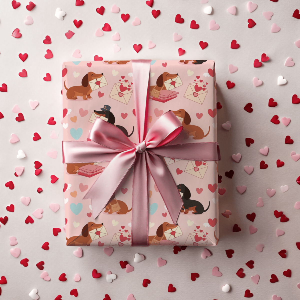 Valentine Dachshund Wrapping Paper Roll — Cute Dogs & Love Letters Gift Wrap