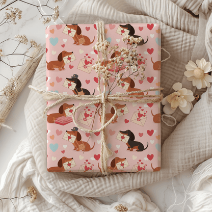 Valentine Dachshund Wrapping Paper Roll — Cute Dogs & Love Letters Gift Wrap