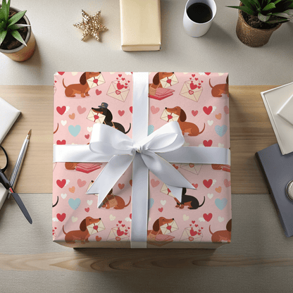 Valentine Dachshund Wrapping Paper Roll — Cute Dogs & Love Letters Gift Wrap