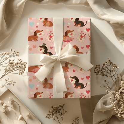 Valentine Dachshund Wrapping Paper Roll — Cute Dogs & Love Letters Gift Wrap