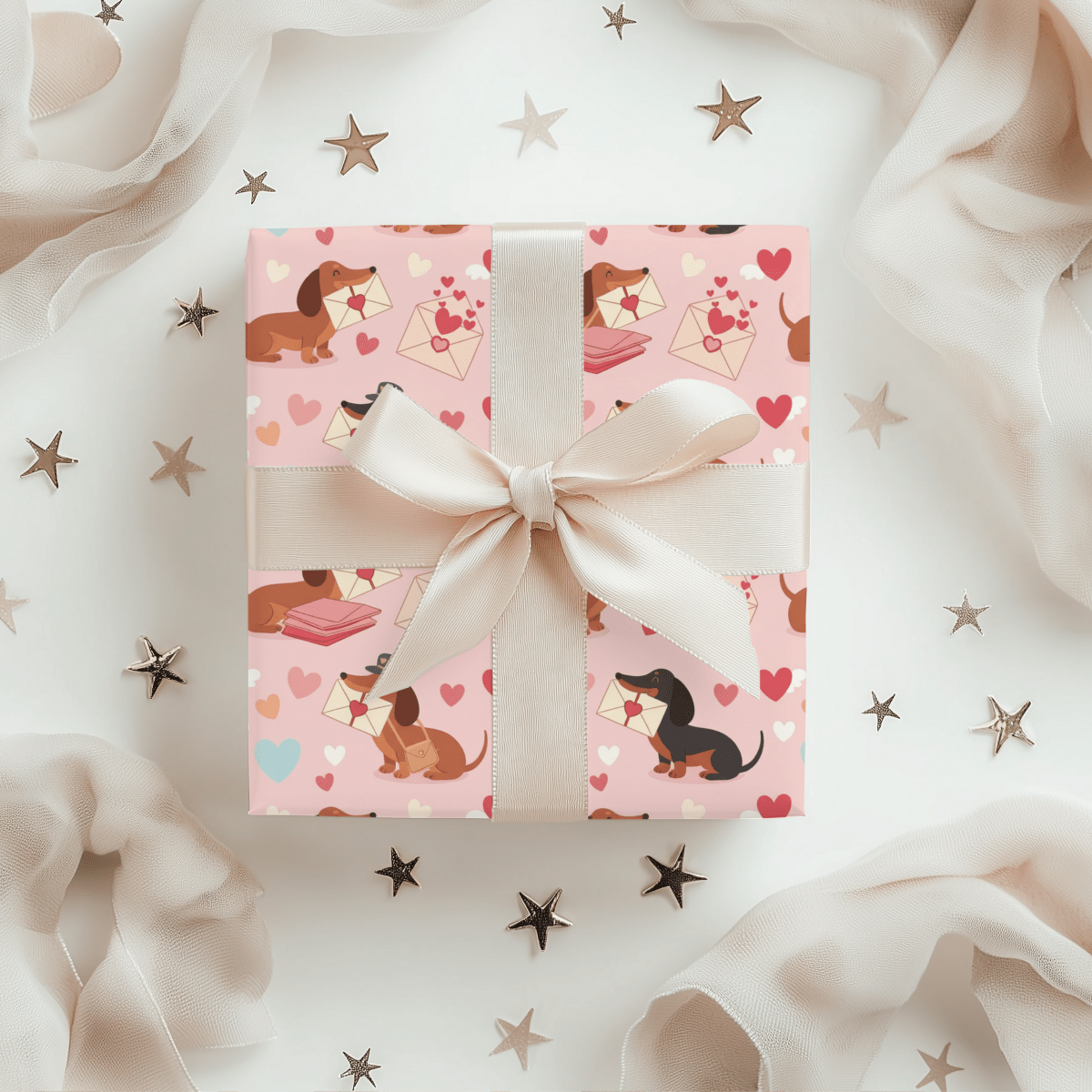 Valentine Dachshund Wrapping Paper Roll — Cute Dogs & Love Letters Gift Wrap