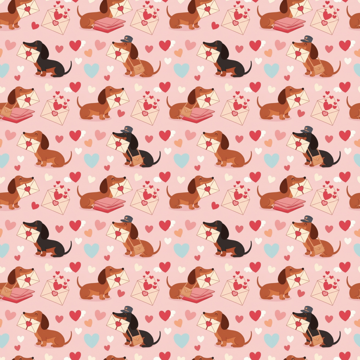 Valentine Dachshund Wrapping Paper Roll — Cute Dogs & Love Letters Gift Wrap