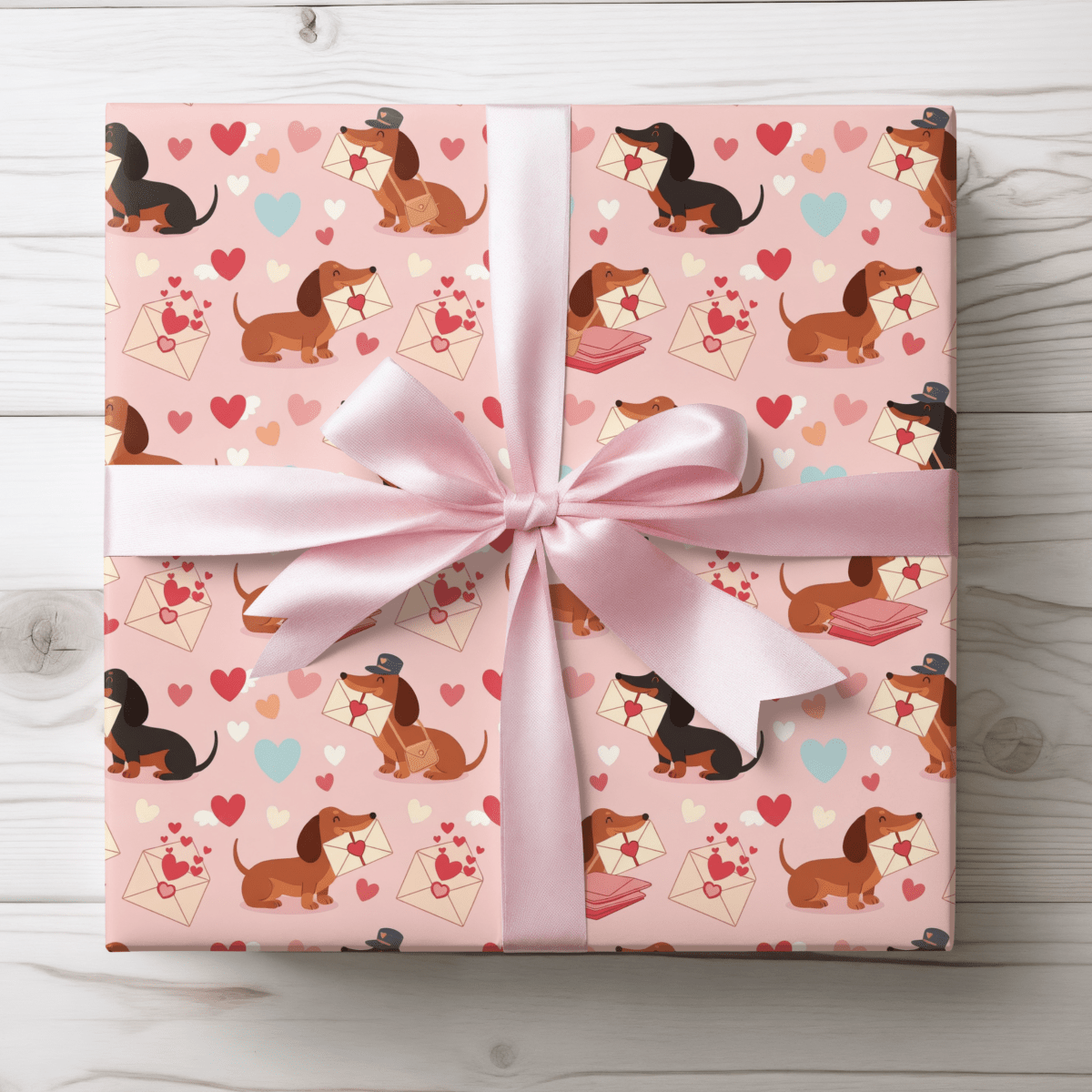 Valentine Dachshund Wrapping Paper Roll — Cute Dogs & Love Letters Gift Wrap