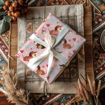 Valentine Dachshund Wrapping Paper Roll — Cute Dogs & Love Letters Gift Wrap