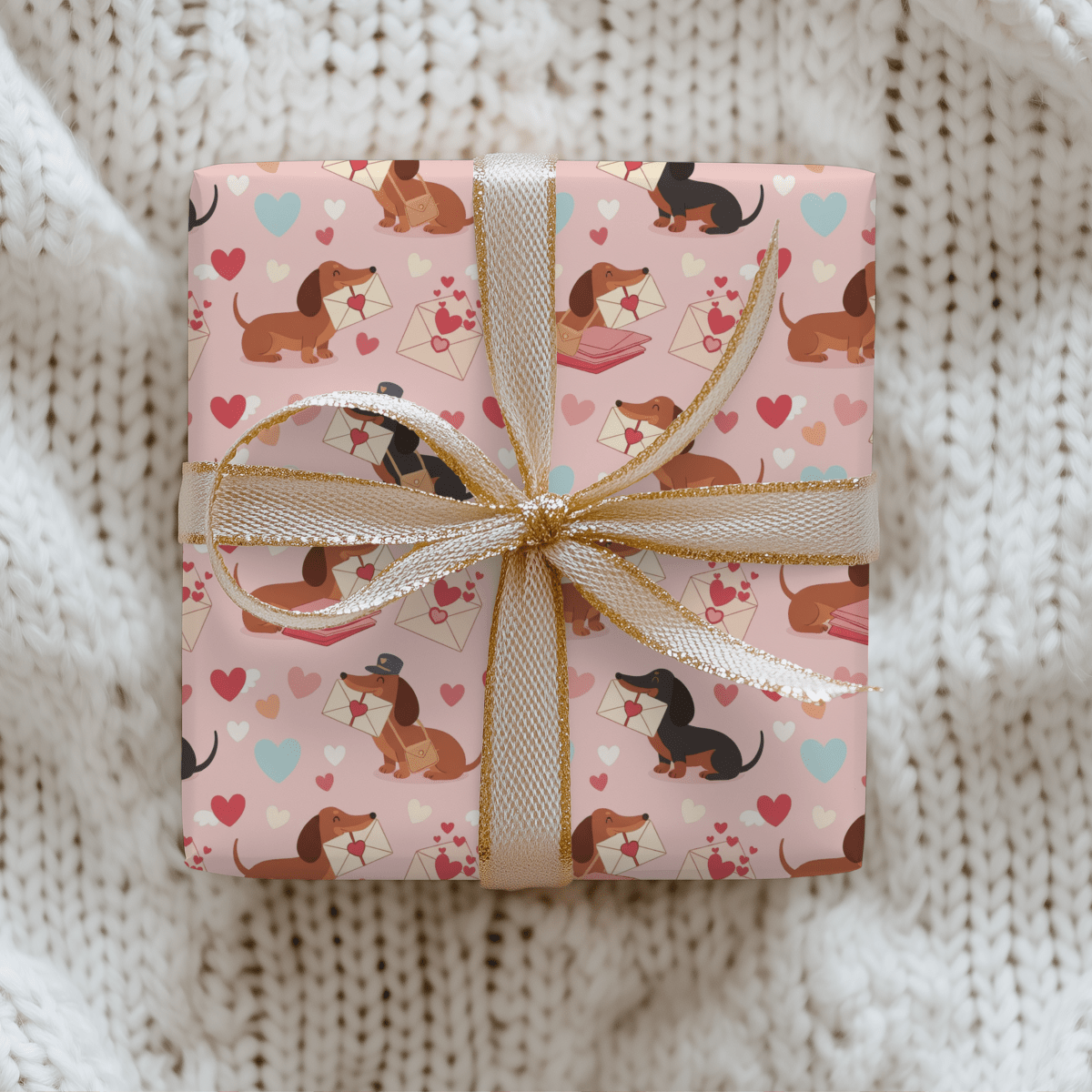 Valentine Dachshund Wrapping Paper Roll — Cute Dogs & Love Letters Gift Wrap