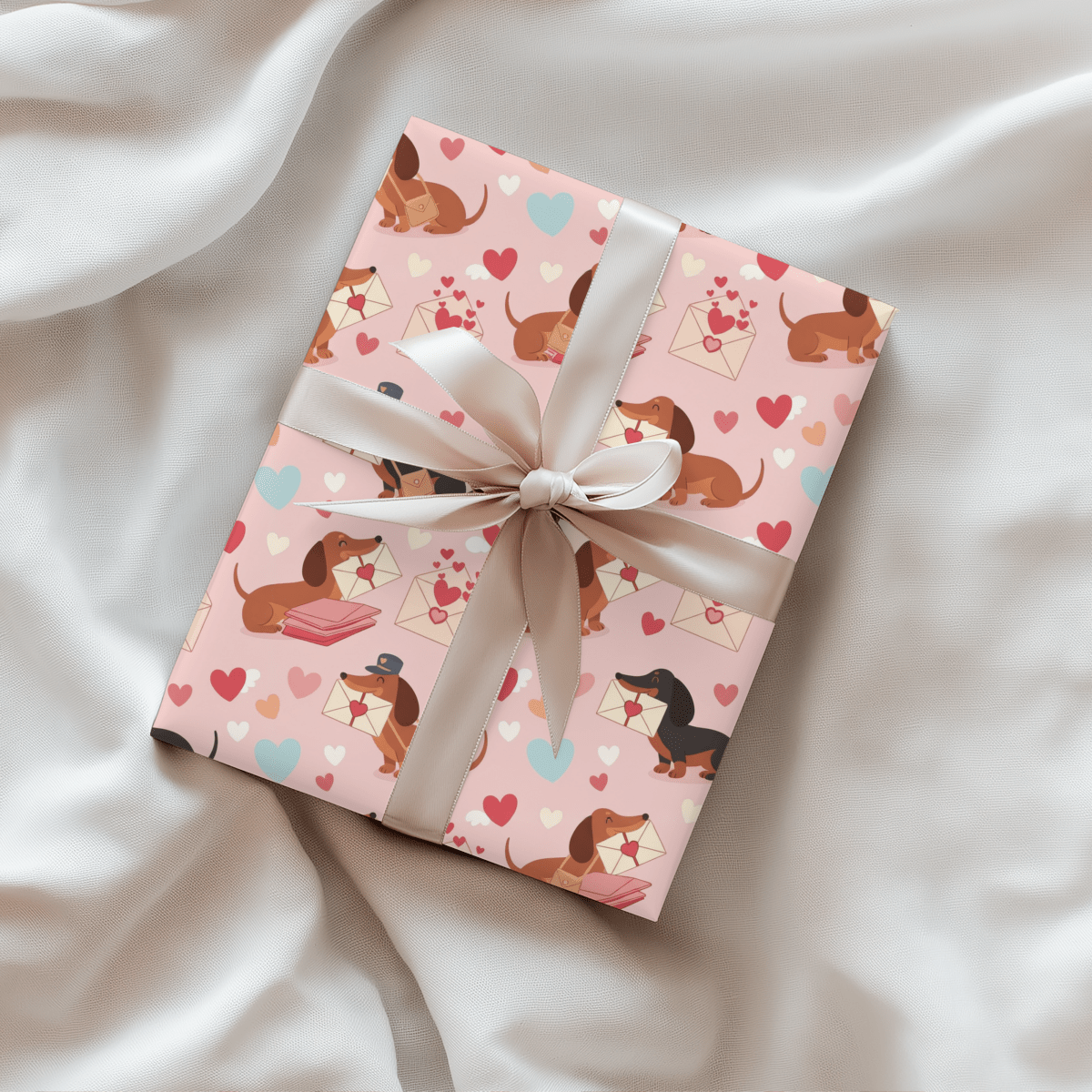Valentine Dachshund Wrapping Paper Roll — Cute Dogs & Love Letters Gift Wrap