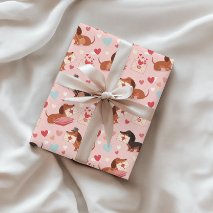 Valentine Dachshund Wrapping Paper Roll — Cute Dogs & Love Letters Gift Wrap