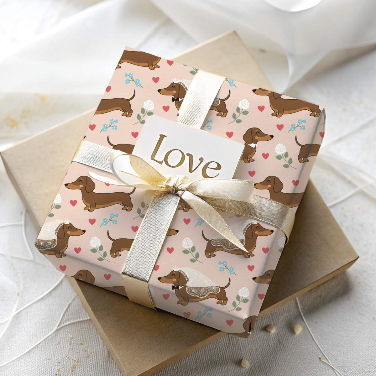 Happily Ever After & Very Long Aisles – Dachshund Wedding Wrapping Paper
