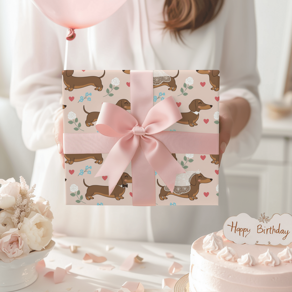Happily Ever After & Very Long Aisles – Dachshund Wedding Wrapping Paper