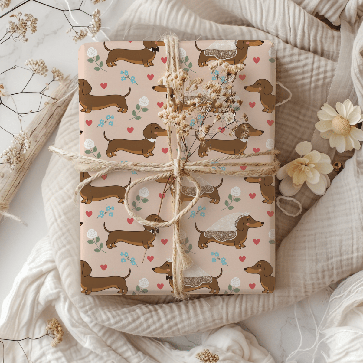 Happily Ever After & Very Long Aisles – Dachshund Wedding Wrapping Paper