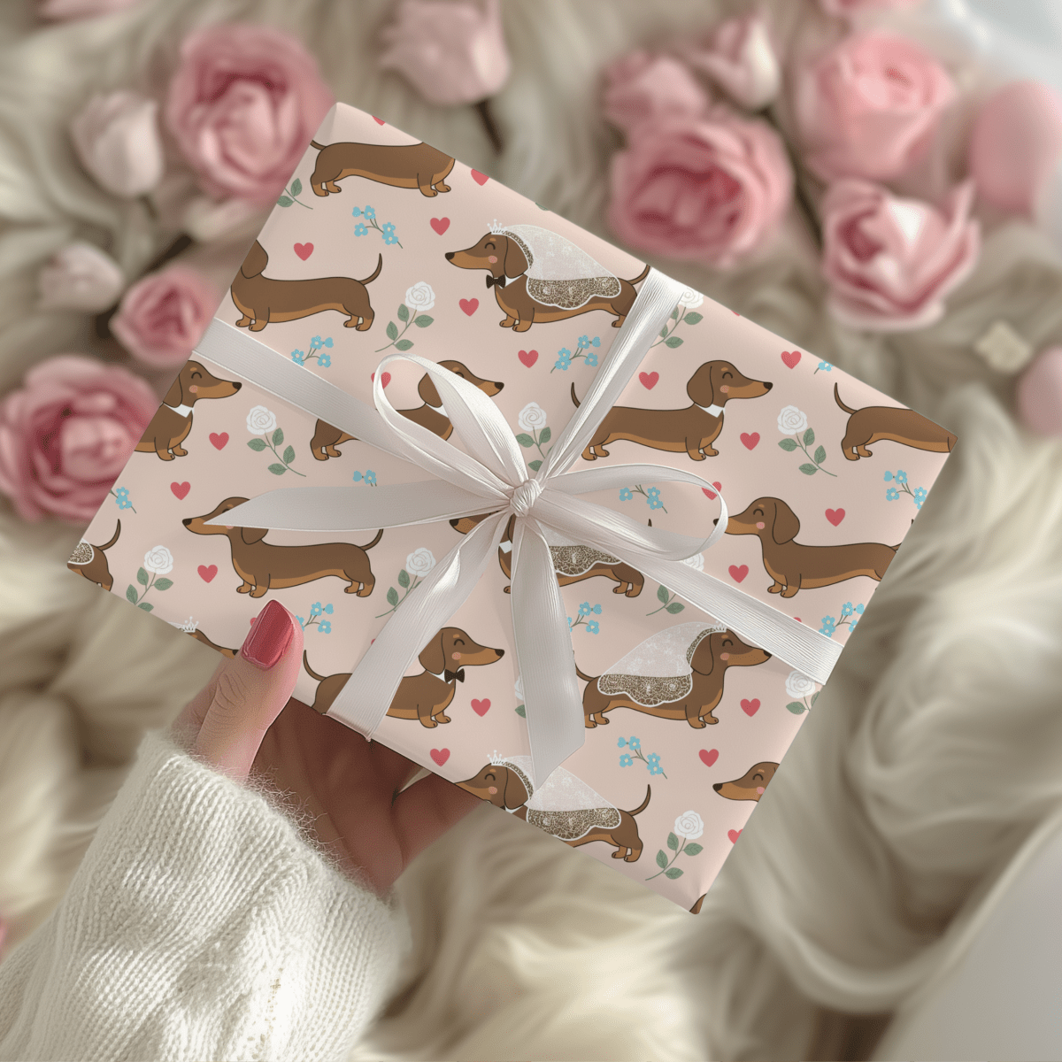 Happily Ever After & Very Long Aisles – Dachshund Wedding Wrapping Paper
