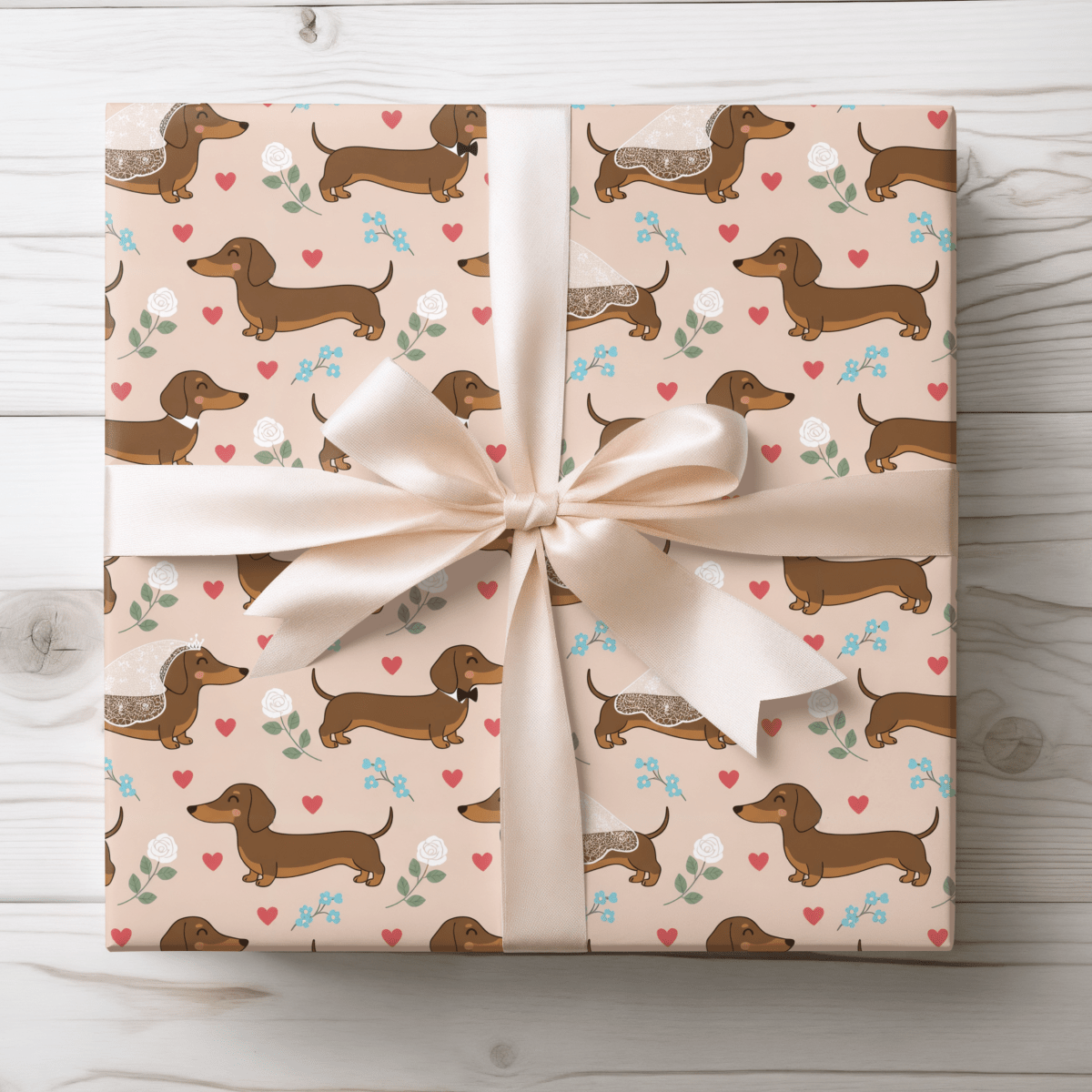 Happily Ever After & Very Long Aisles – Dachshund Wedding Wrapping Paper