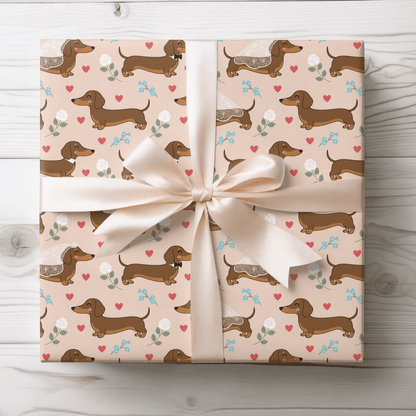 Happily Ever After & Very Long Aisles – Dachshund Wedding Wrapping Paper
