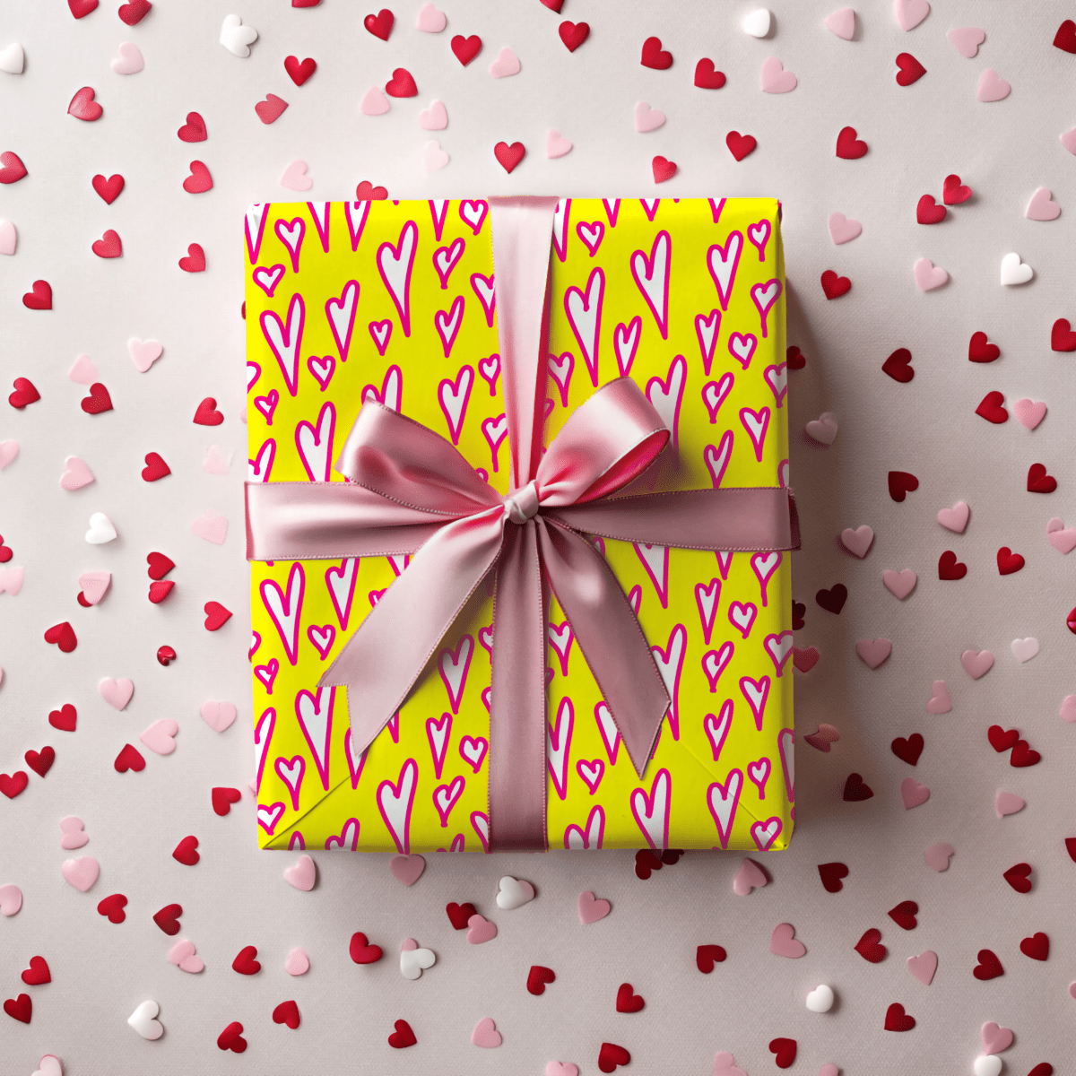 Love Loud – Neon Heart Scribble Wrapping Paper