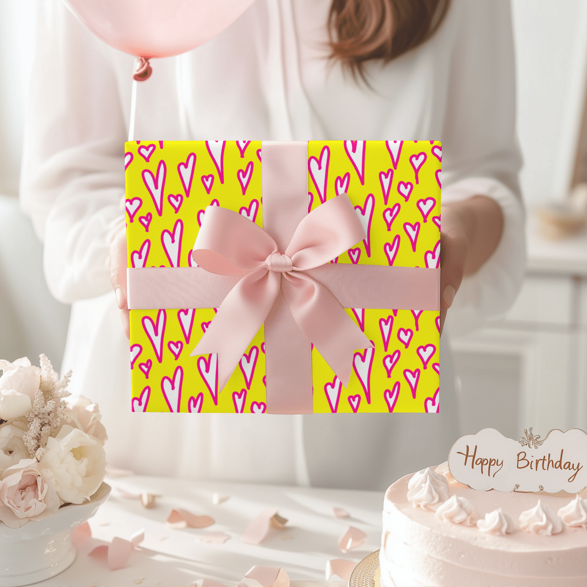 Love Loud – Neon Heart Scribble Wrapping Paper