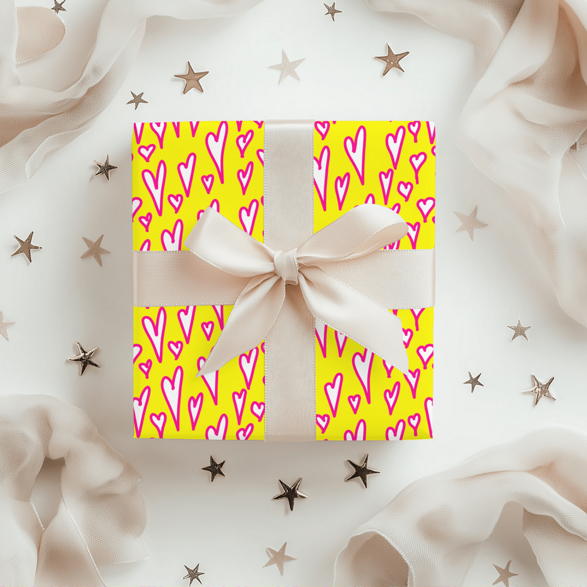 Love Loud – Neon Heart Scribble Wrapping Paper