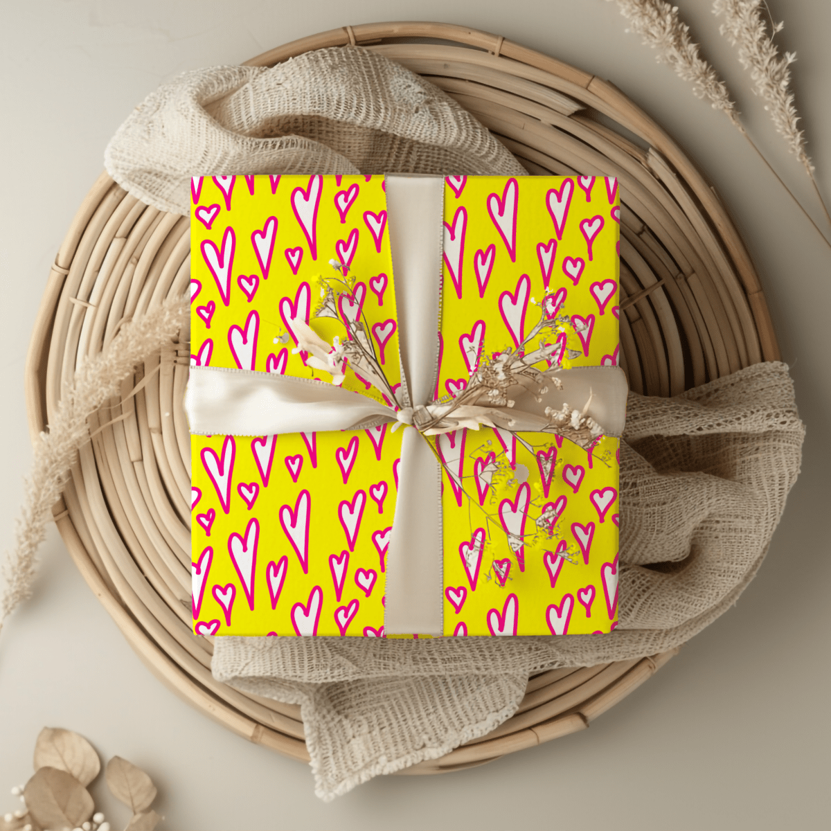 Love Loud – Neon Heart Scribble Wrapping Paper