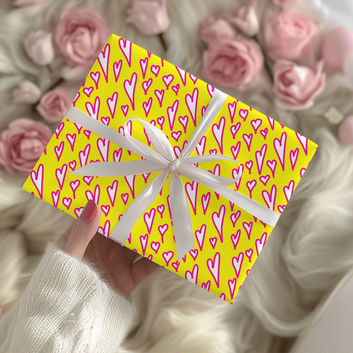 Love Loud – Neon Heart Scribble Wrapping Paper