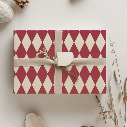 Crimson Harlequin Charm – Classic Diamond Wrapping Paper