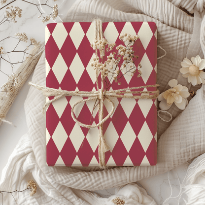 Crimson Harlequin Charm – Classic Diamond Wrapping Paper
