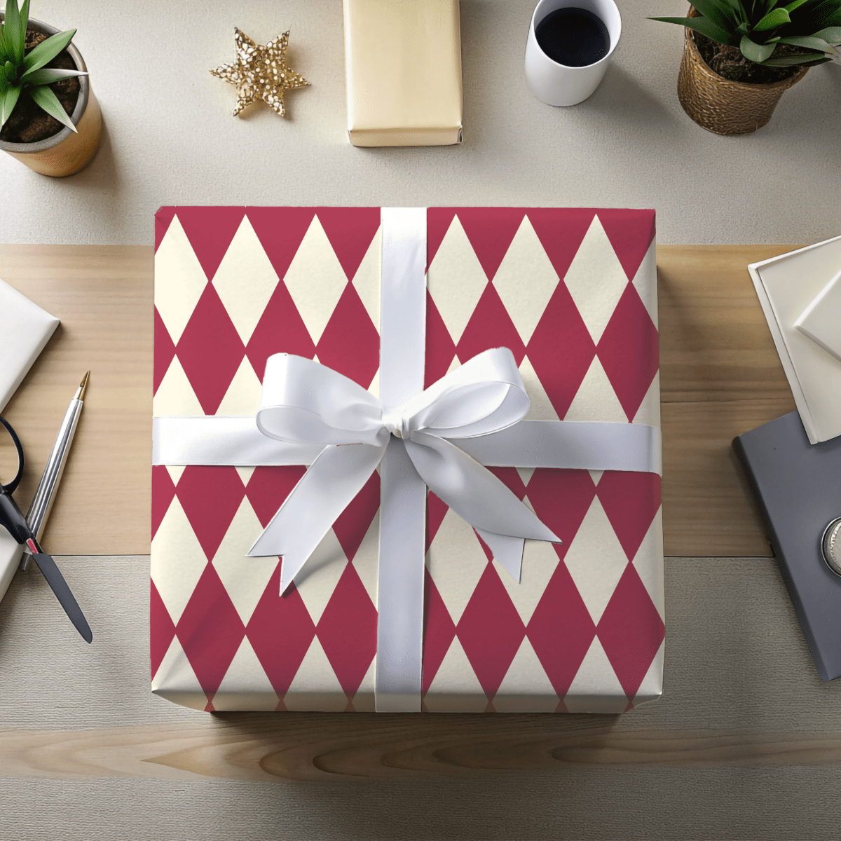 Crimson Harlequin Charm – Classic Diamond Wrapping Paper