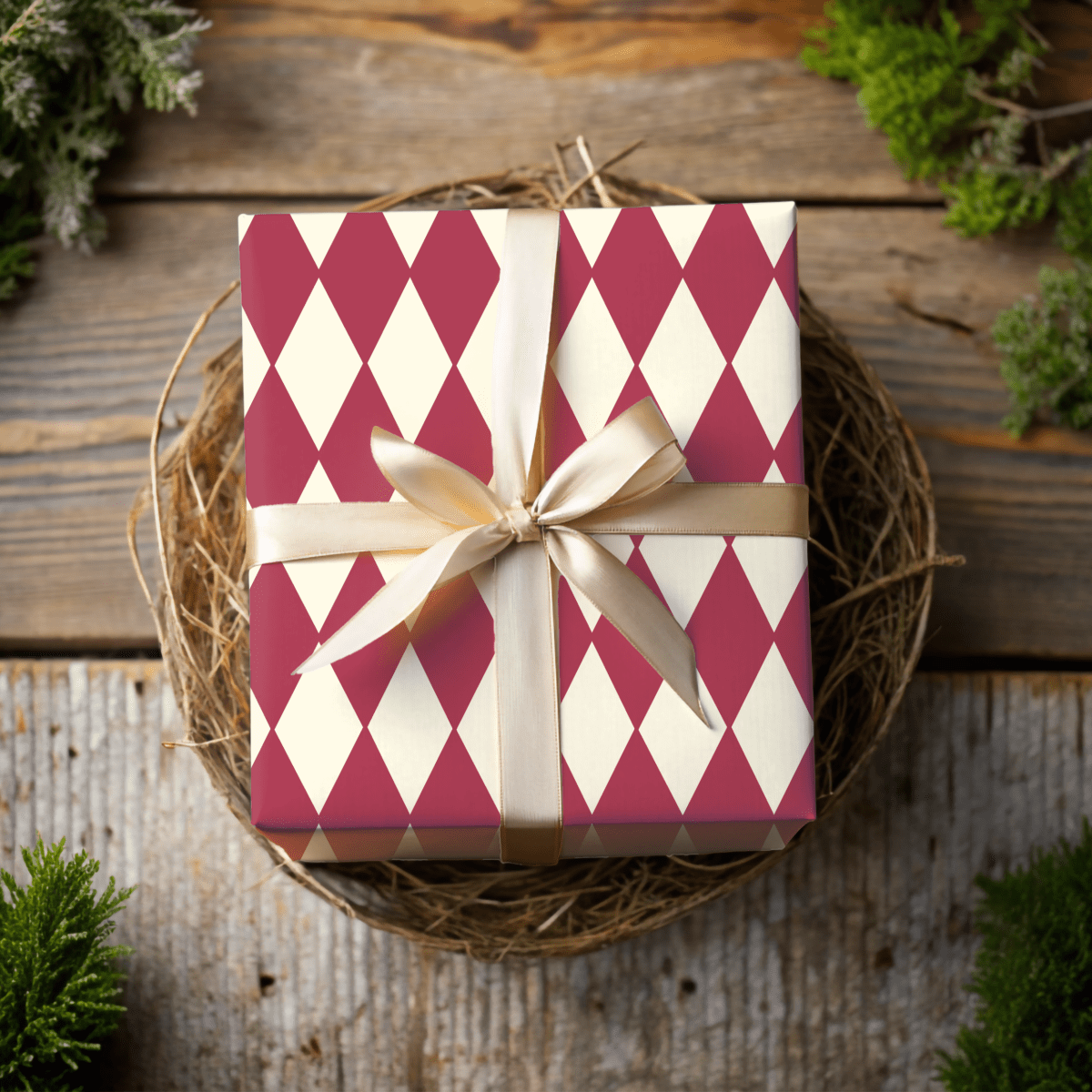 Crimson Harlequin Charm – Classic Diamond Wrapping Paper