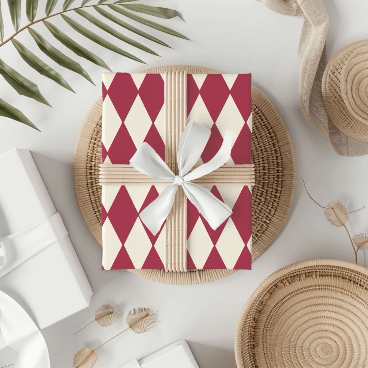 Crimson Harlequin Charm – Classic Diamond Wrapping Paper