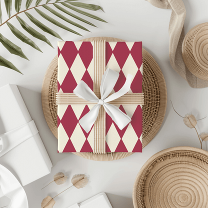 Crimson Harlequin Charm – Classic Diamond Wrapping Paper