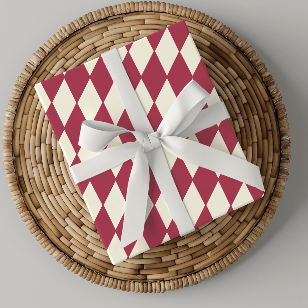 Crimson Harlequin Charm – Classic Diamond Wrapping Paper