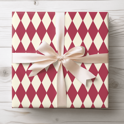 Crimson Harlequin Charm – Classic Diamond Wrapping Paper