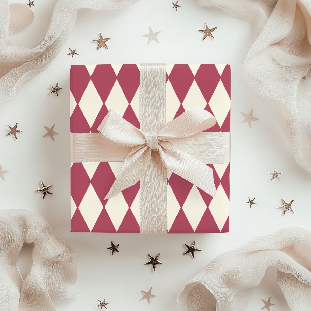 Crimson Harlequin Charm – Classic Diamond Wrapping Paper