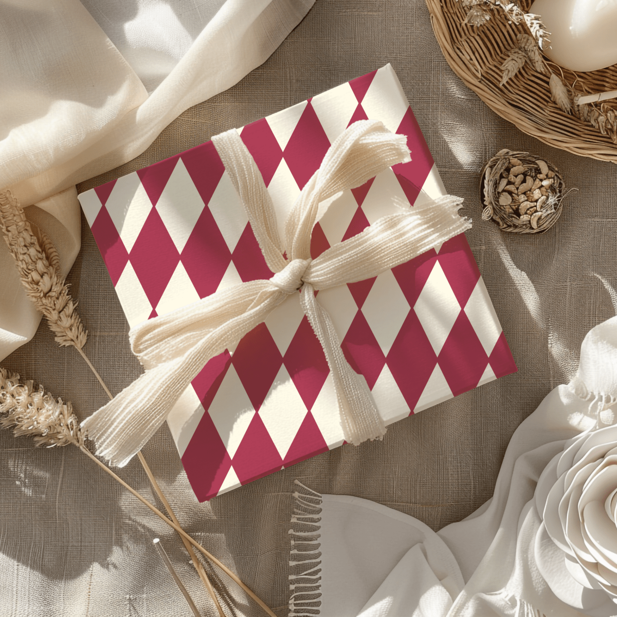 Crimson Harlequin Charm – Classic Diamond Wrapping Paper
