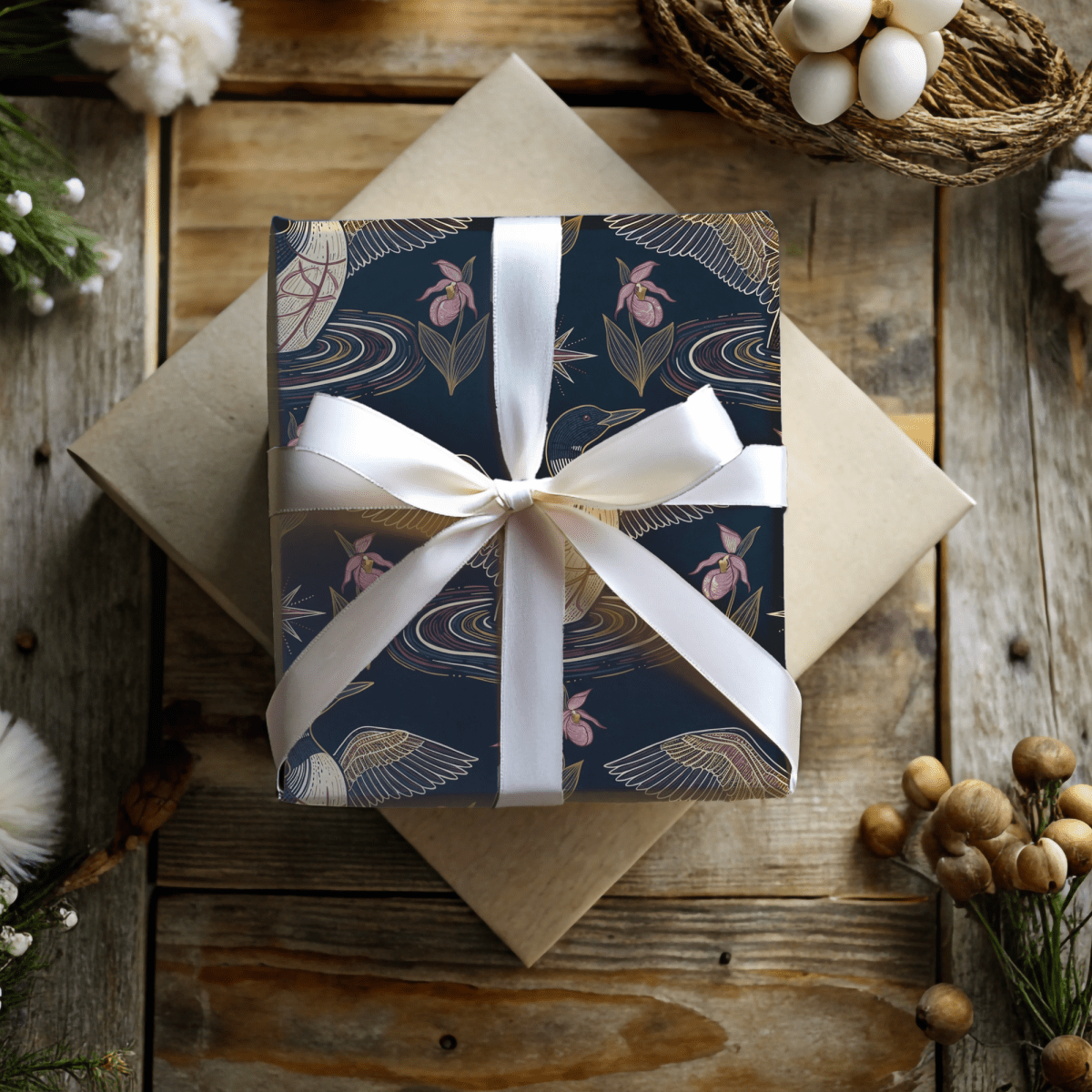 Loon, Lady Slippers and North Star Wrapping Paper