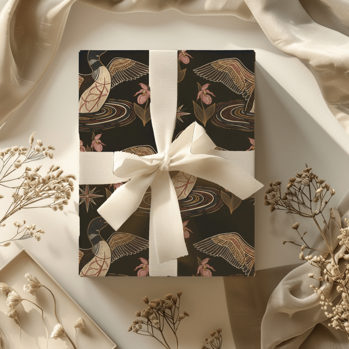 Loon, Lady Slippers and North Star Wrapping Paper