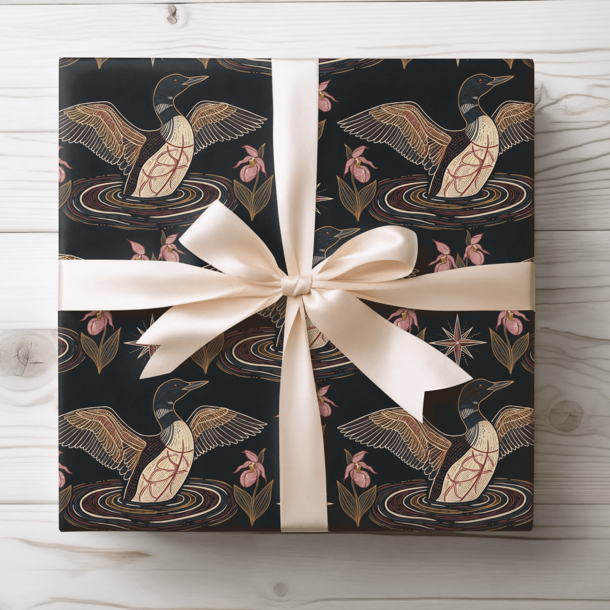 Loon, Lady Slippers and North Star Wrapping Paper
