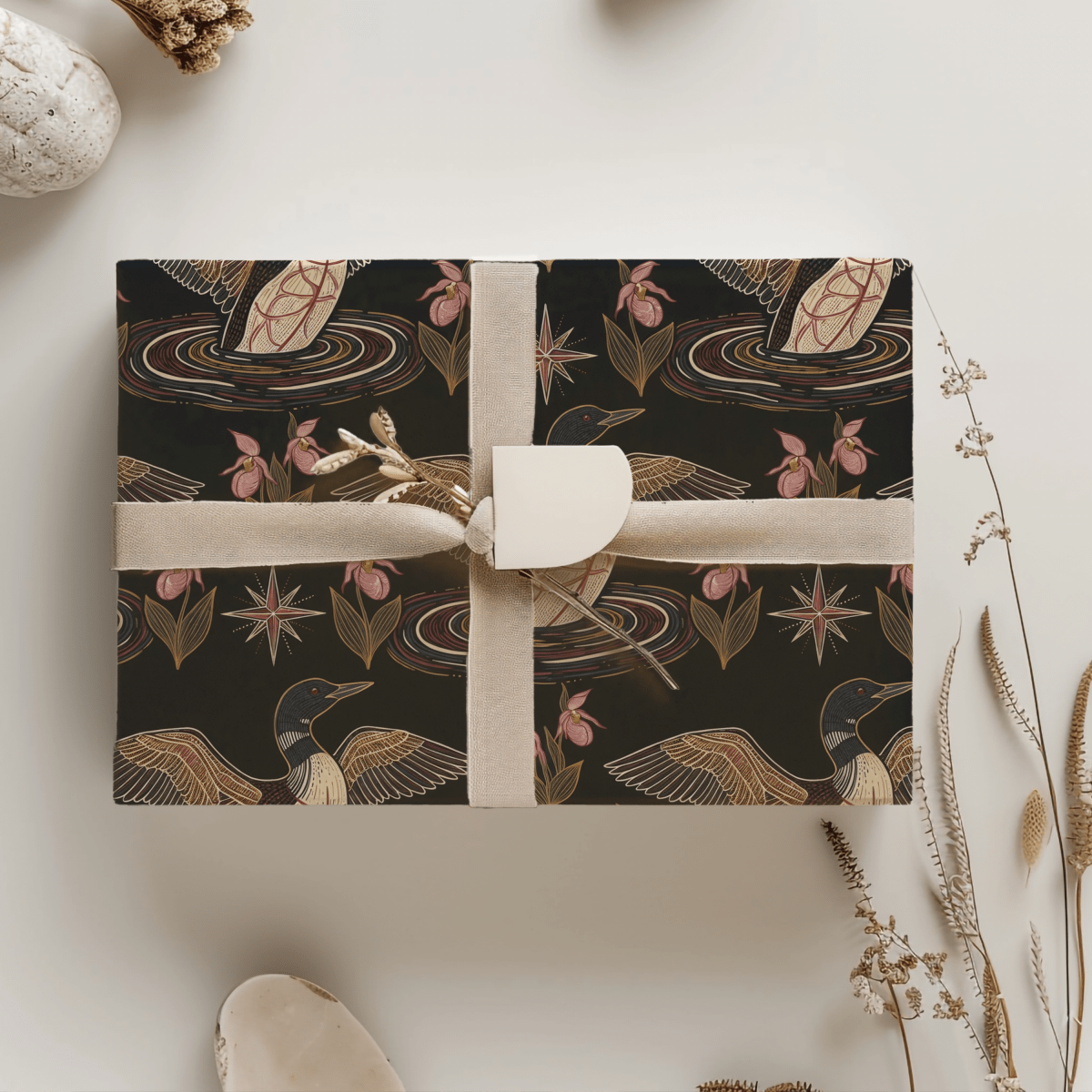 Loon, Lady Slippers and North Star Wrapping Paper