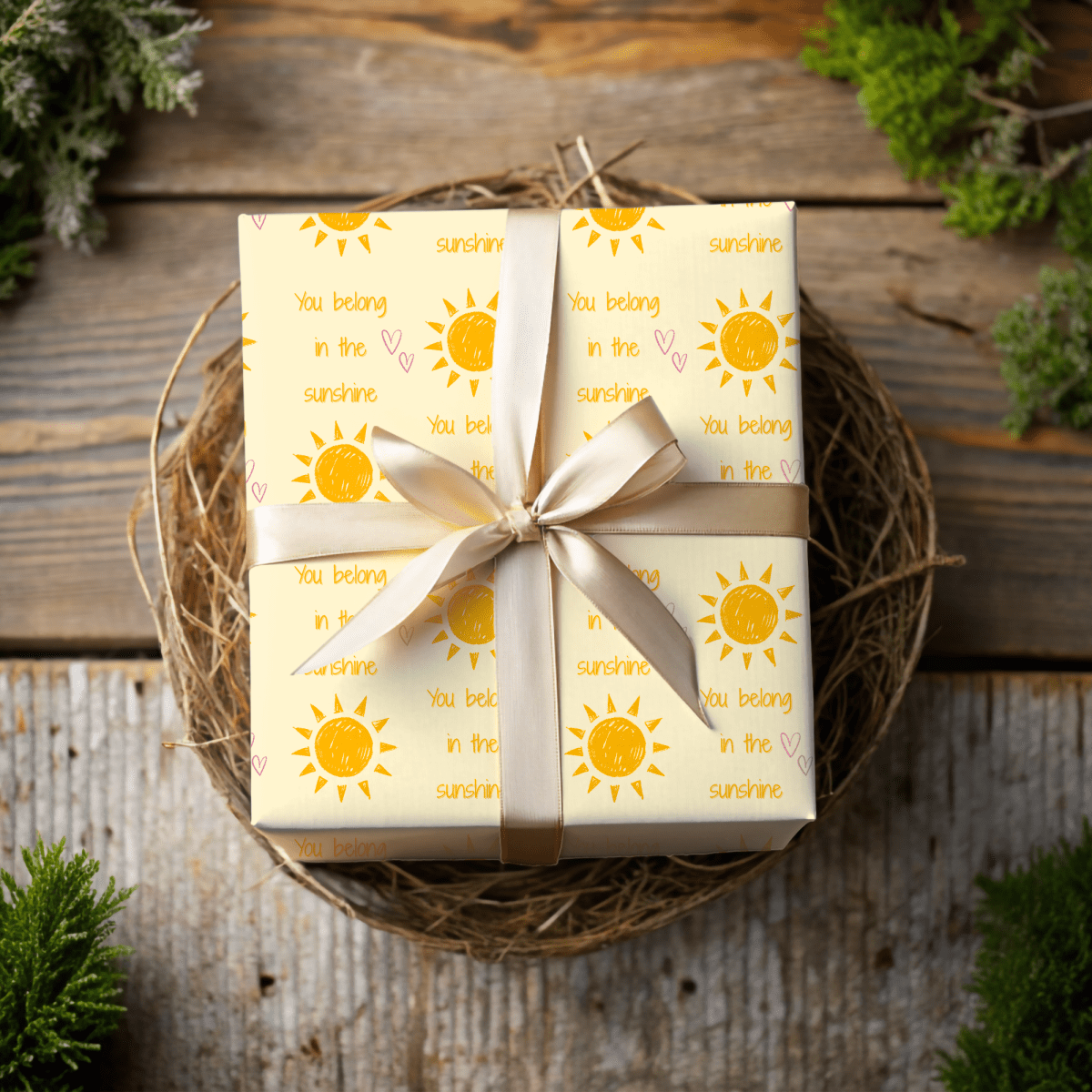You Belong in the Sunshine Wrapping Paper | Yellow Sun Repeat, Kinder Party Wrap