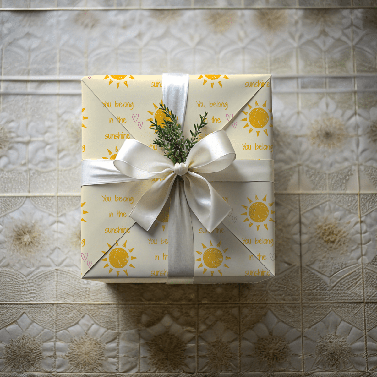 You Belong in the Sunshine Wrapping Paper | Yellow Sun Repeat, Kinder Party Wrap